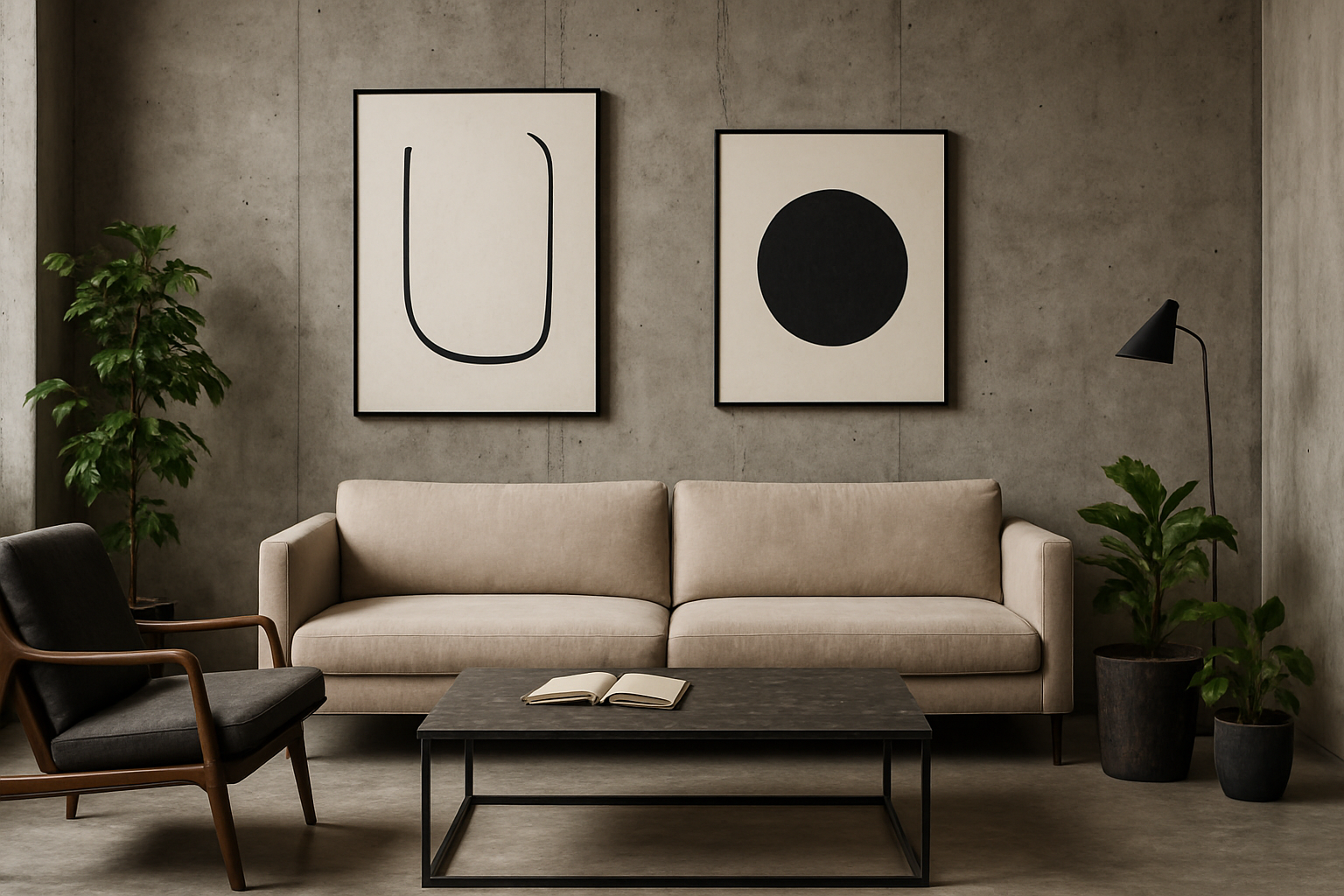 Brutalist Interior with Minimalist Art