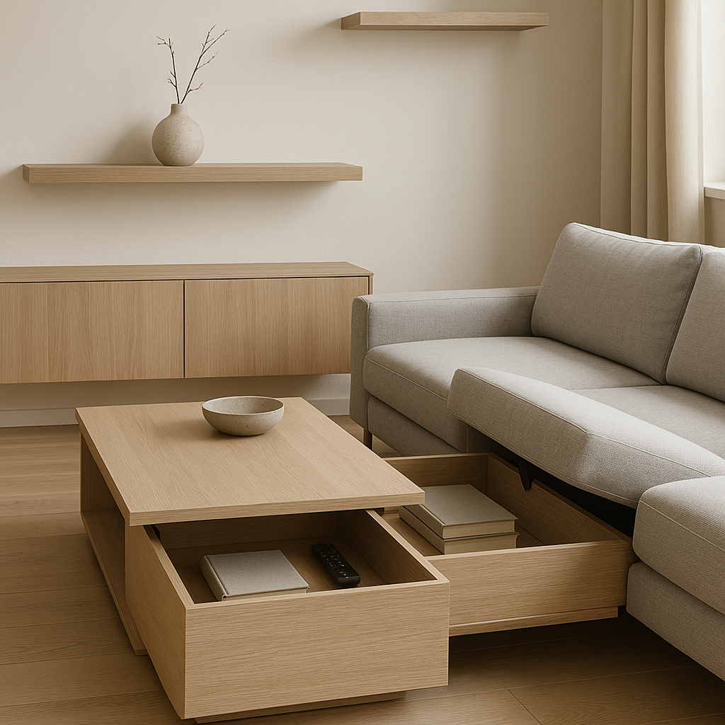 minimalist living room storage hacks for hidden and stylish organization