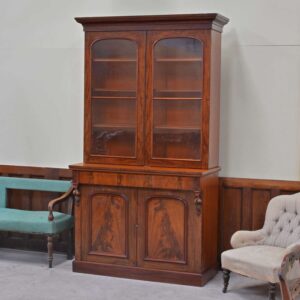 Victorian Mahogany Glazed Bookcase – Antique 19th Century Display Cabinet