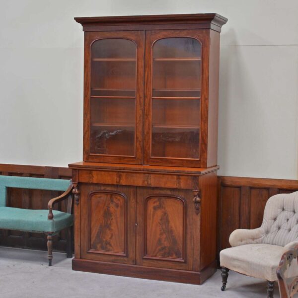 Victorian Mahogany Glazed Bookcase – Antique 19th Century Display Cabinet