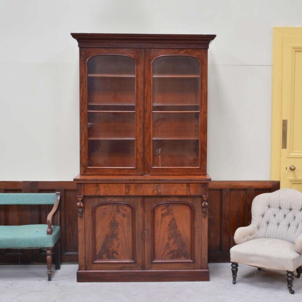 Victorian Mahogany Glazed Bookcase – Antique 19th Century Display Cabinet